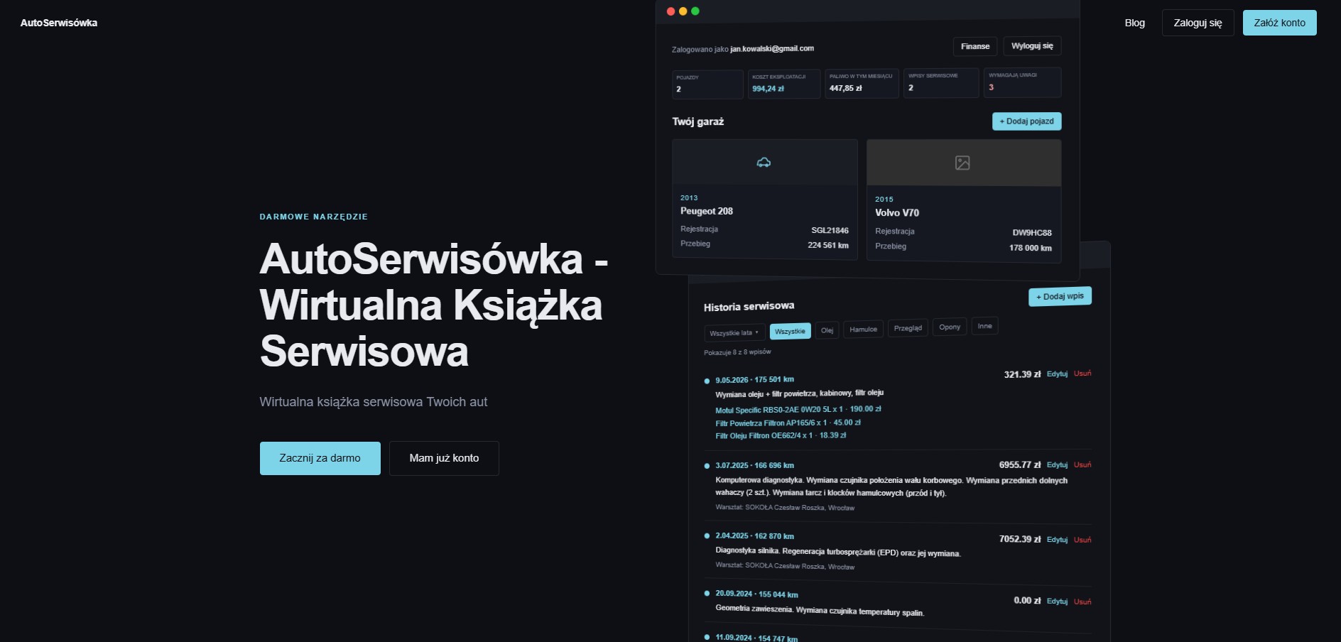 Autoserwisówka - widok aplikacji (1)